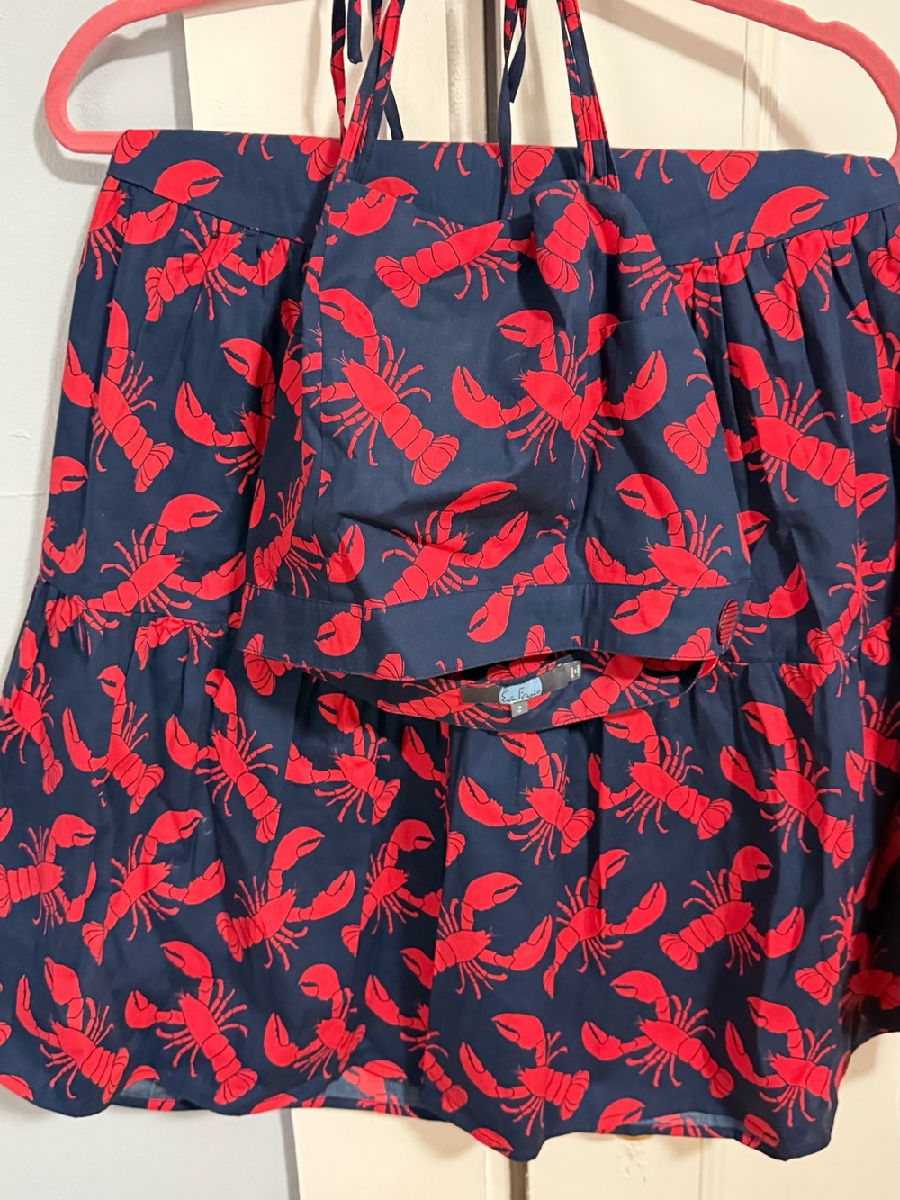 Eva Franco Navy Strapless Dress with Red Lobster Print size 2